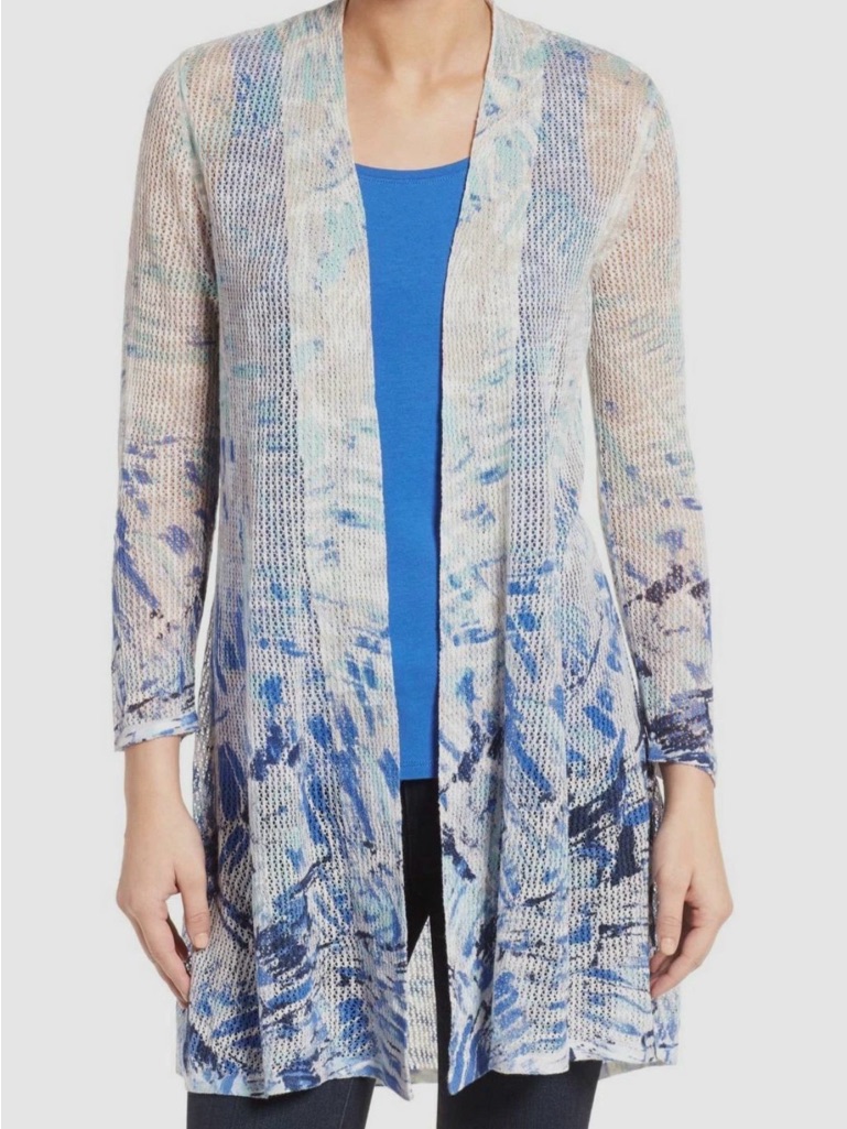 Nic+Zoe Open Knit Cardigan Azure Design - Euc